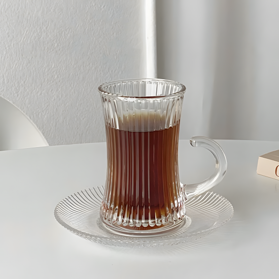 Glass Cups & Plate Set 6 Pcs